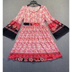 Moa Collection Floral Dress  Bell Sleeve Dress Pink Womens Size XL